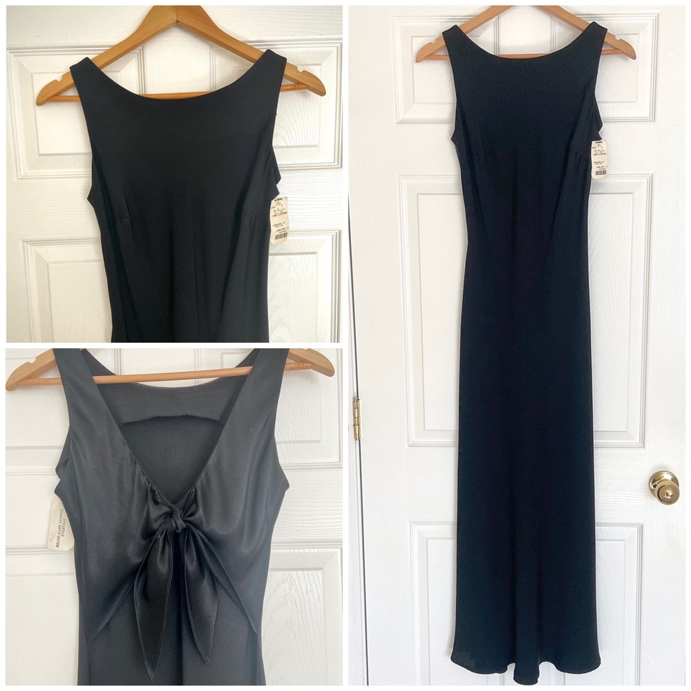 Long Black Slim Evening Dress. Jewel Neck, Low V Back. Maxi for Petites. Size 4
